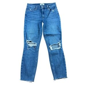 Paige Hoxton Crop mid Rise Skinny Distressed Jeans Blue womens 28 Raw Hem Y2K